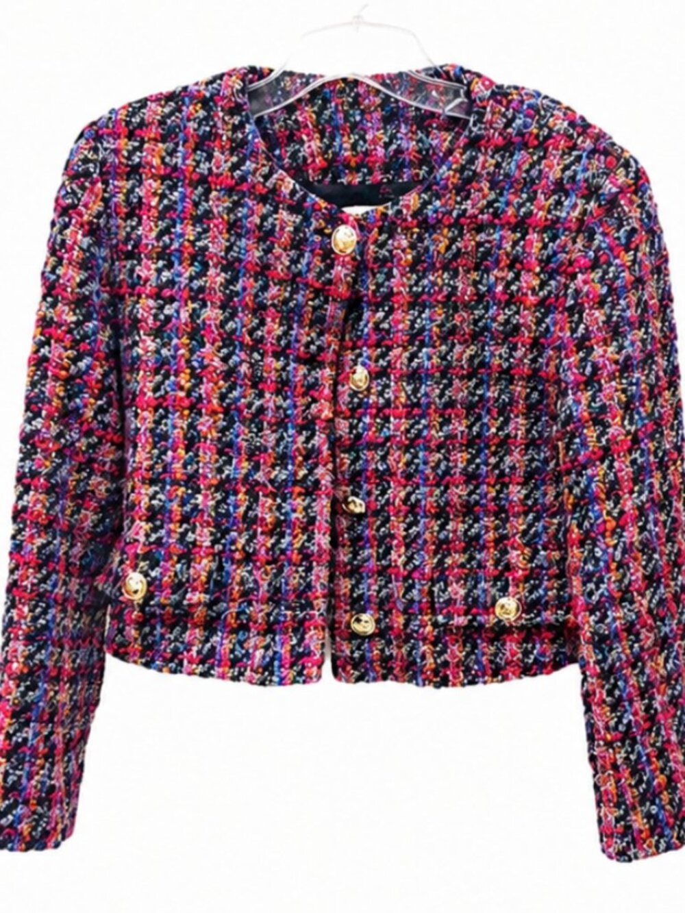 Sandro Paris Multicolor Tweed Jacket Pink Orange Blue Size 34 FR US 2 XS